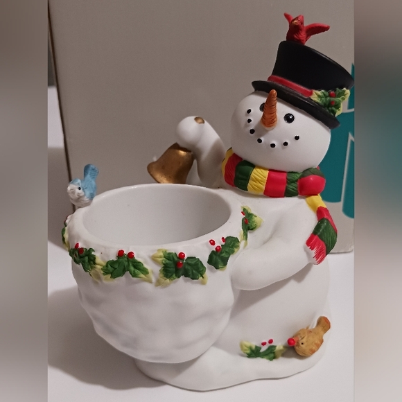 Partylite Snowbell Votive Candle Holder P7249 Festive Porcelain Snowman Birds - Picture 1 of 6